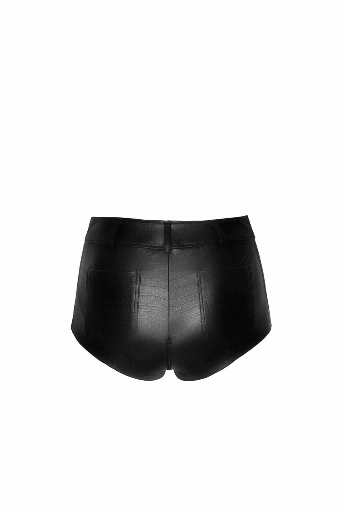 F318 Short wetlook imprimé crocodile sauvage – Noir Handmade – vue 6