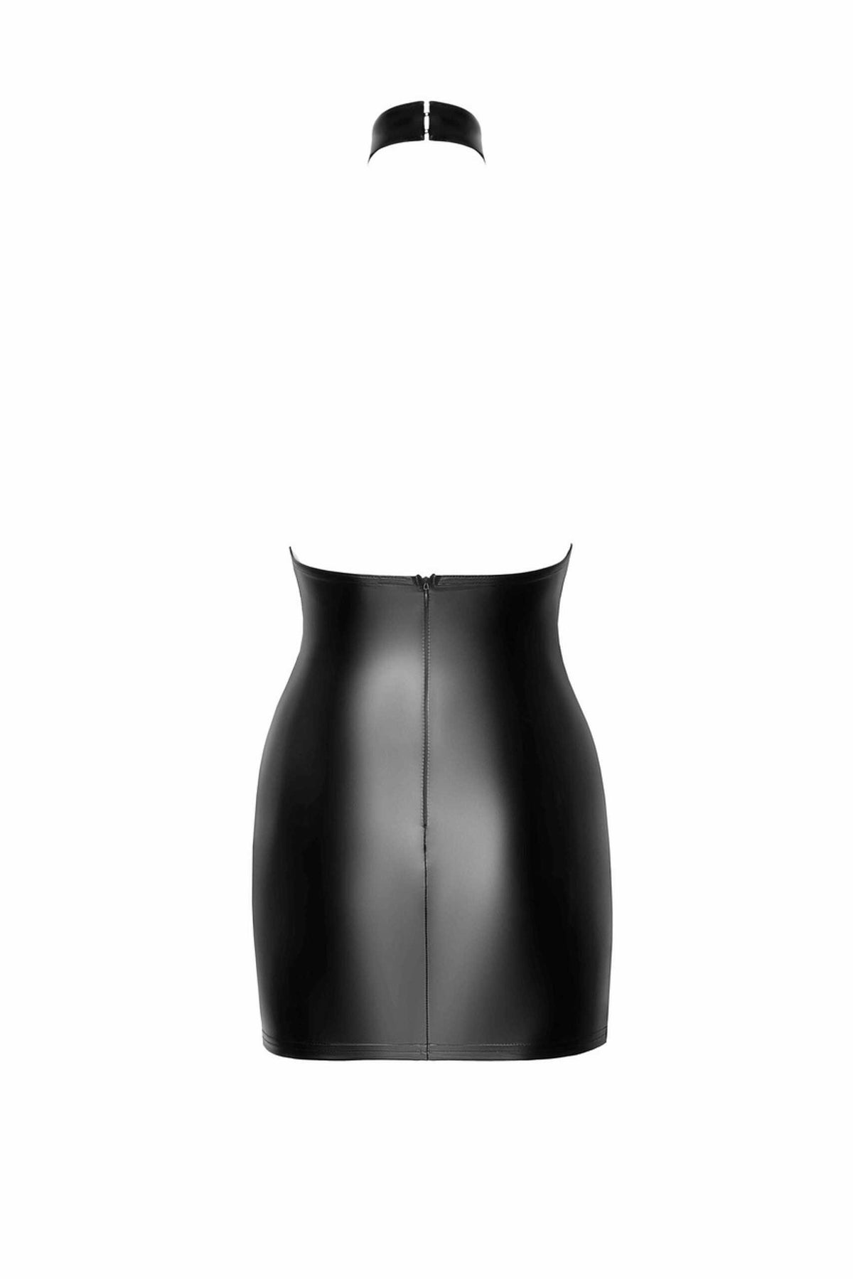 F311 Eros mini robe dos nu en maille floquée et wetlook – Noir Handmade – vue 5