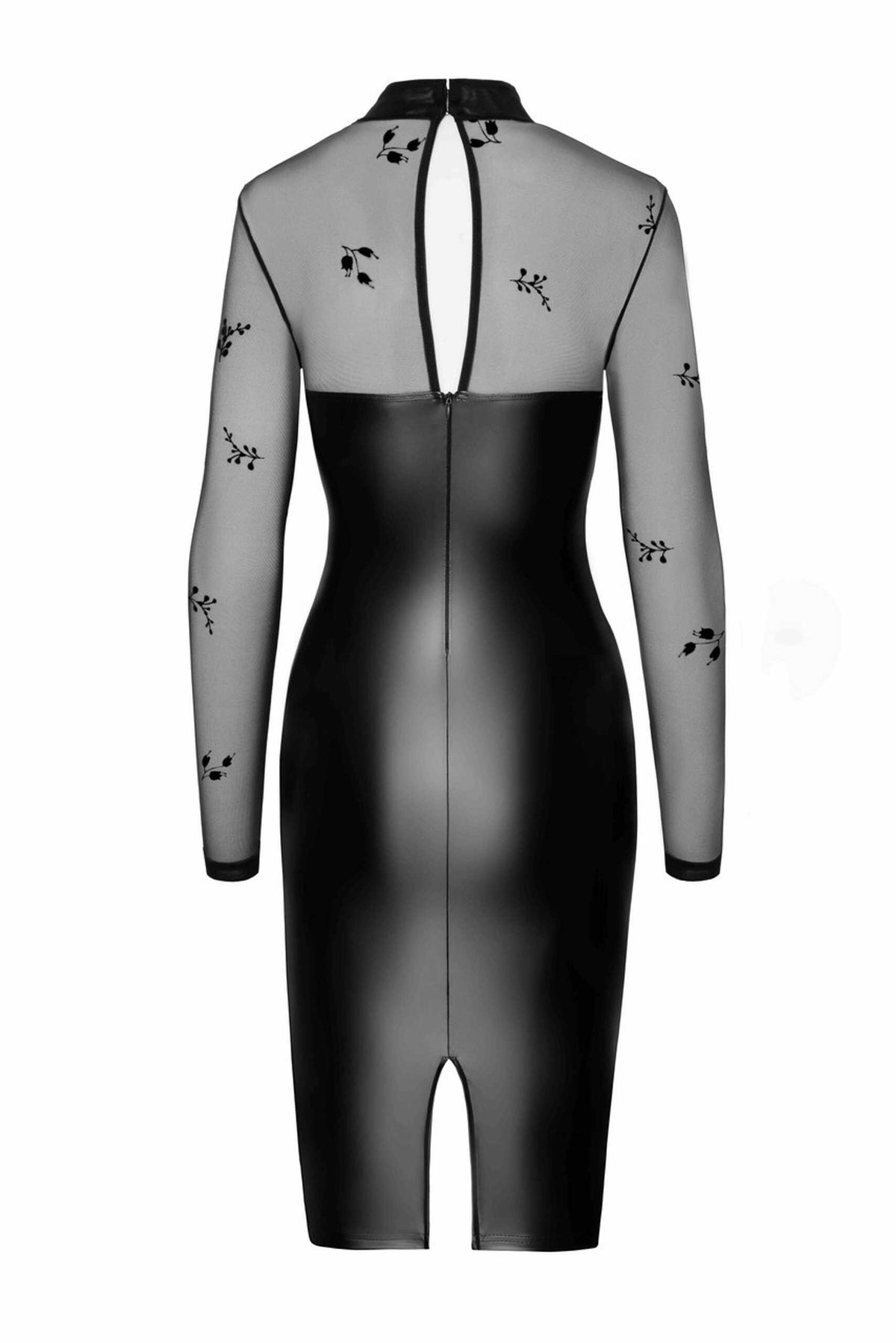 F310 Sublime robe midi en wetlook et maille floquée – Noir Handmade – vue 5