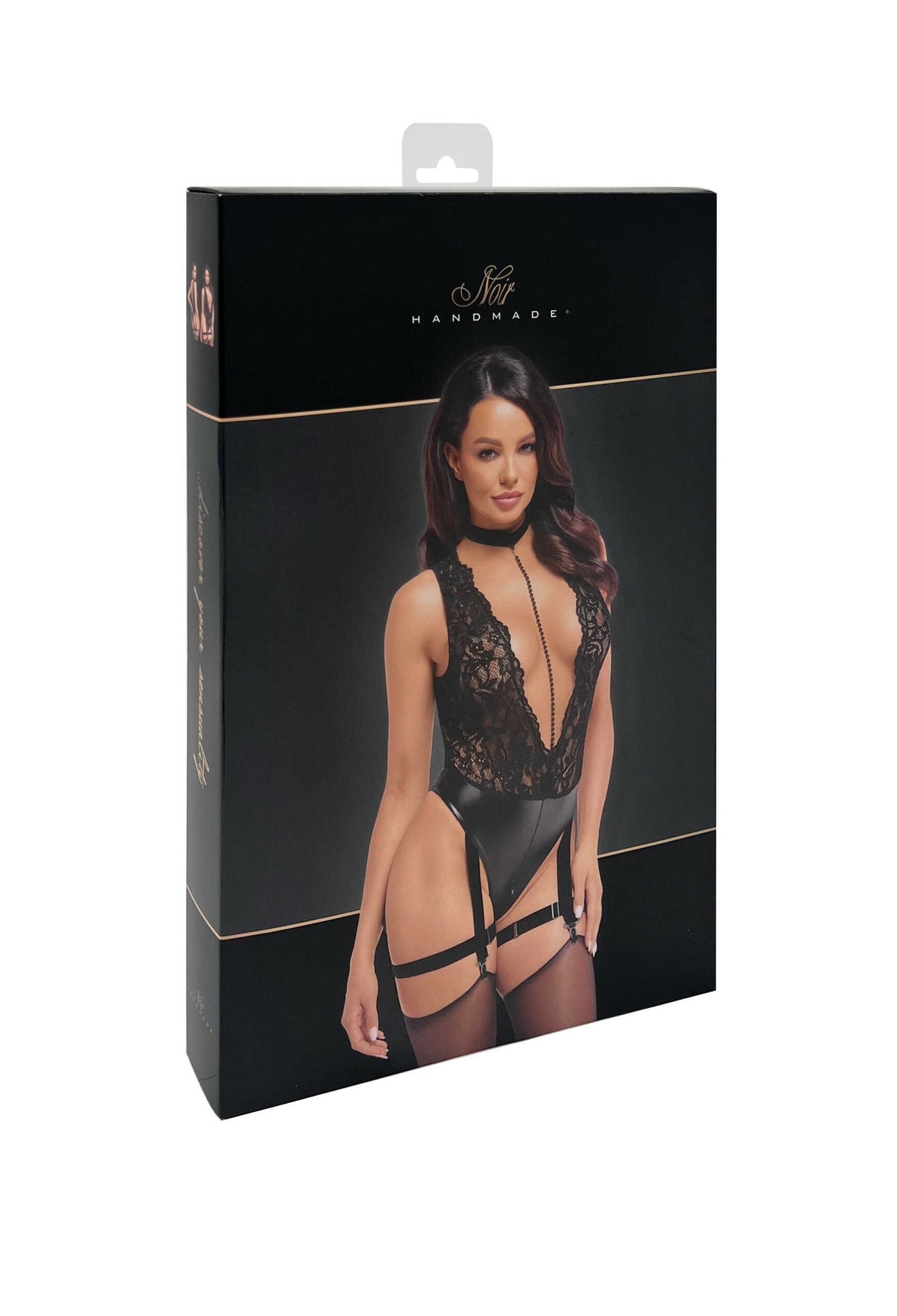 F297 Libido Body avec col, chaîne de perles et jarretière – Noir Handmade – vue 7