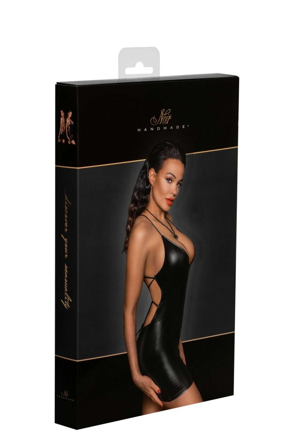 F252 Mini robe Powerwetlook avec dos lacé – Noir Handmade – vue 6
