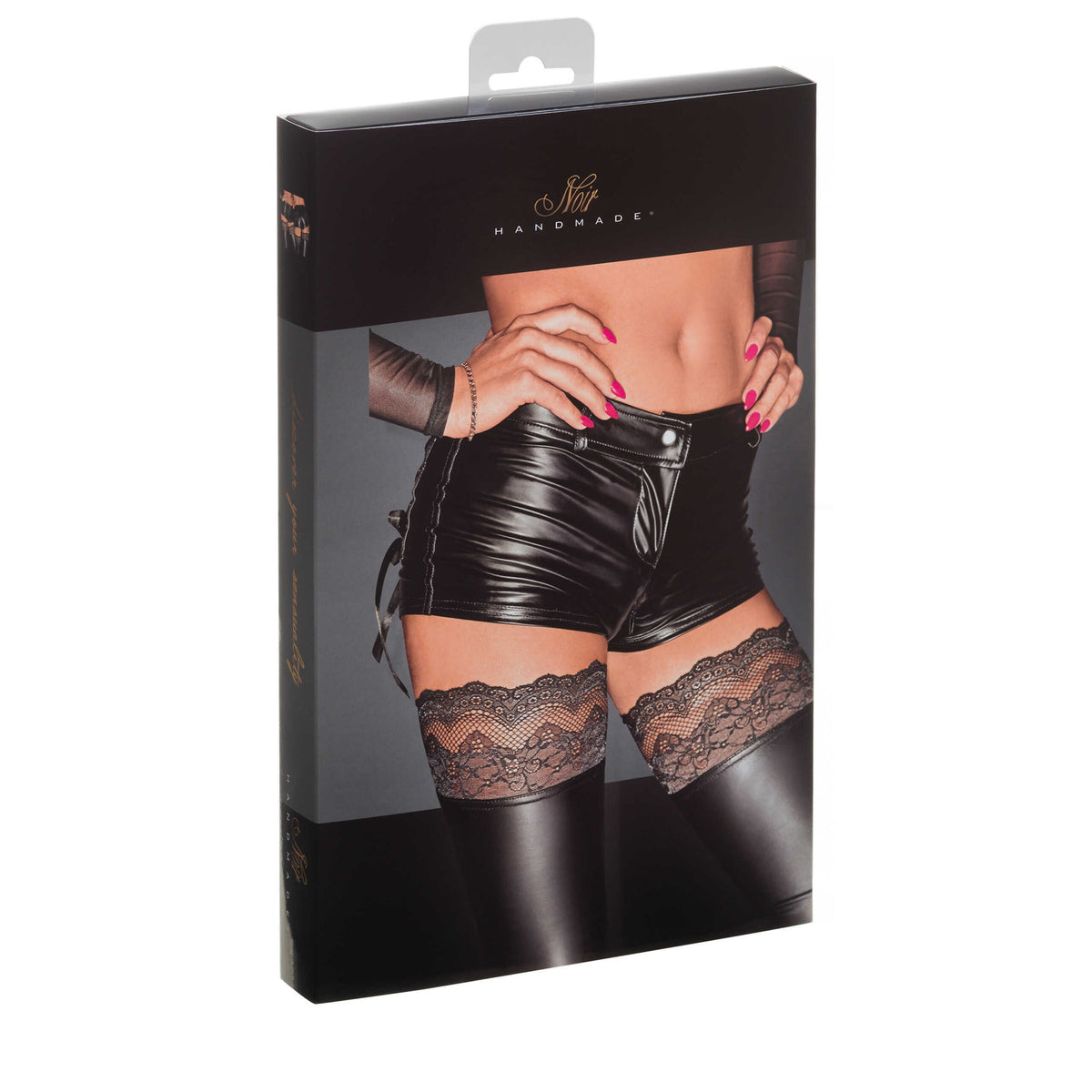 F138 Short Powerwetlook – Noir Handmade – vue 3