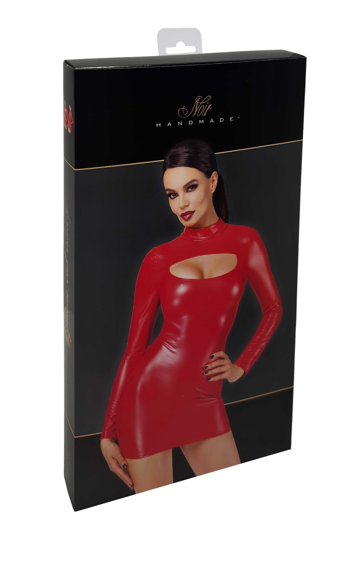 F367 Bombshell Robe Moulante ouverte Red – Noir Handmade – vue 9