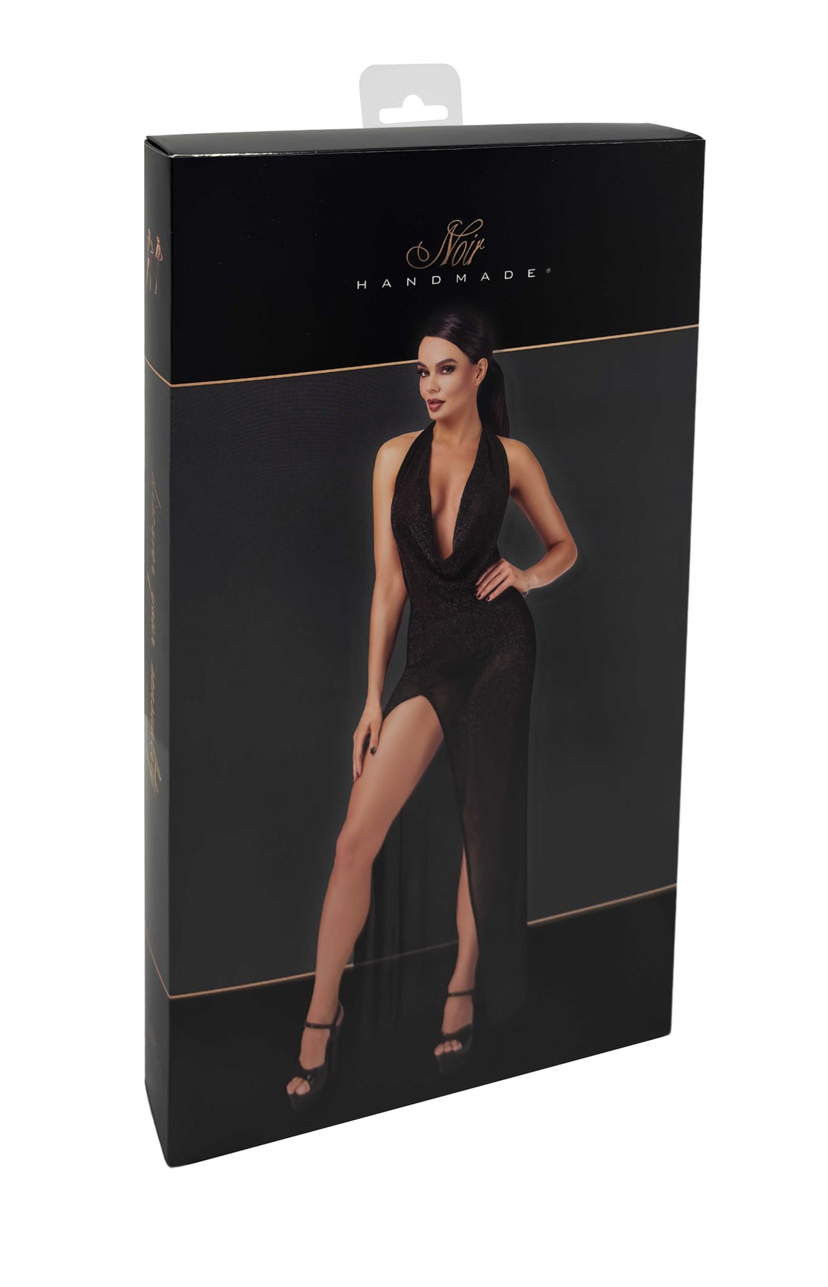 F373 Onyx Robe longue liquide – Noir Handmade – vue 8