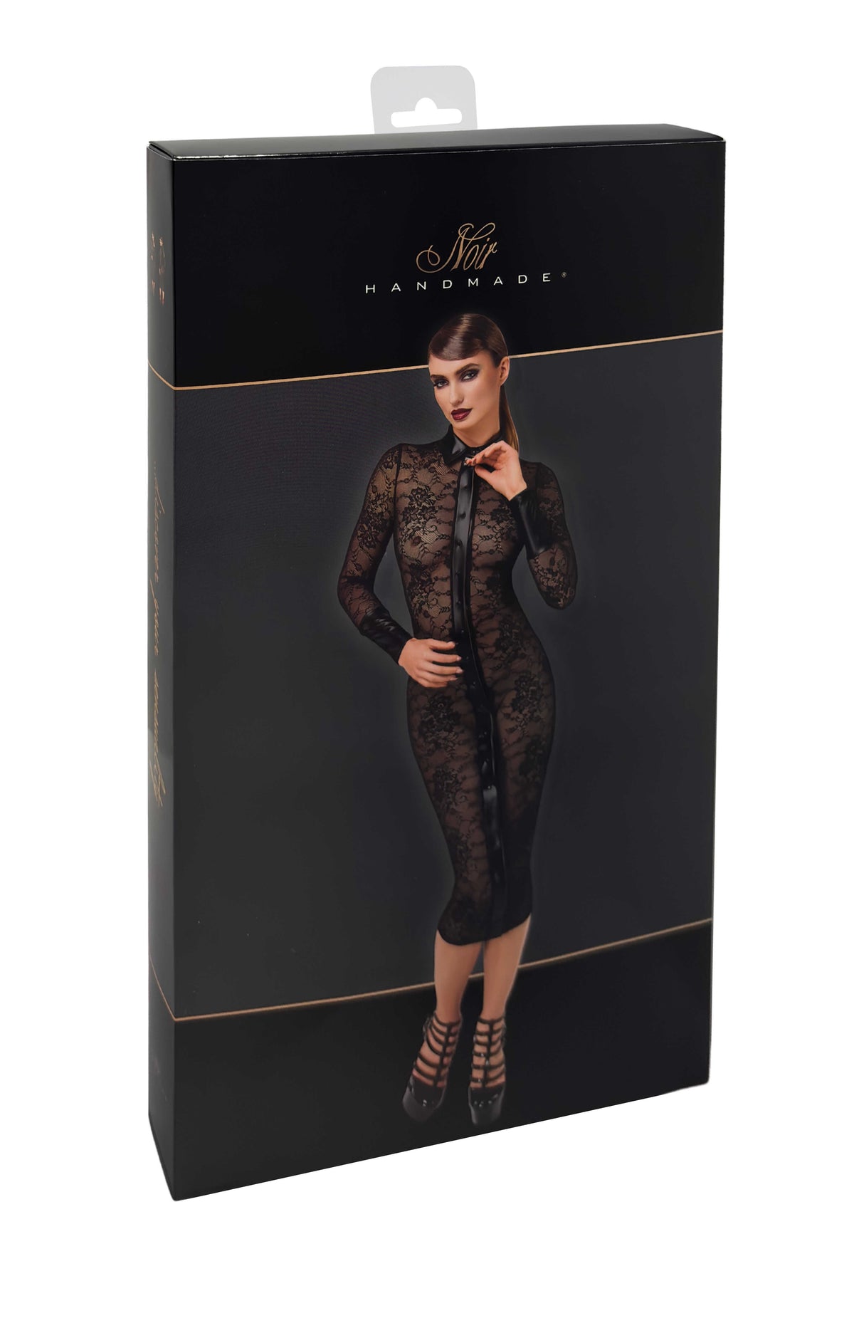 F376 Noirelle Robe à boutons mi-longue en dentelle – Noir Handmade – vue 8