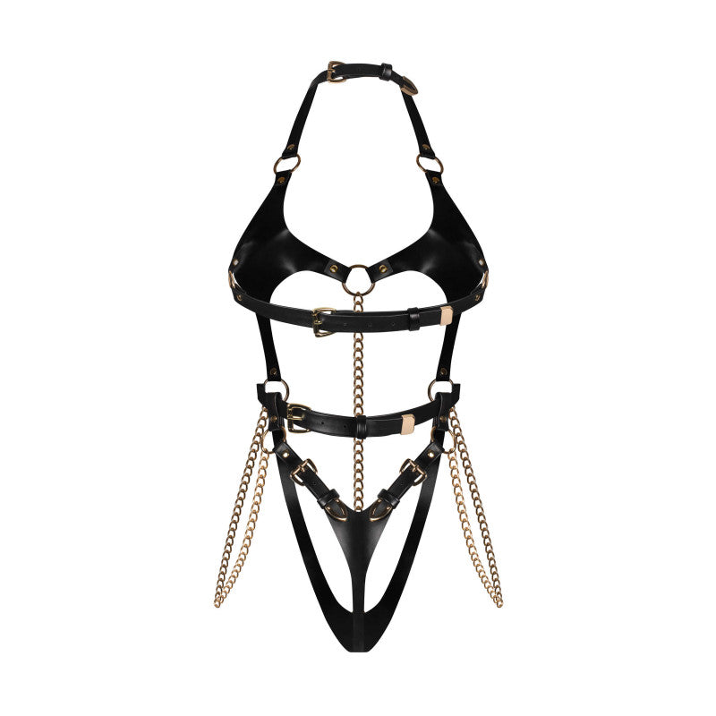 Body ouvert noir Anyya avec chaînes dorées – Obsessive