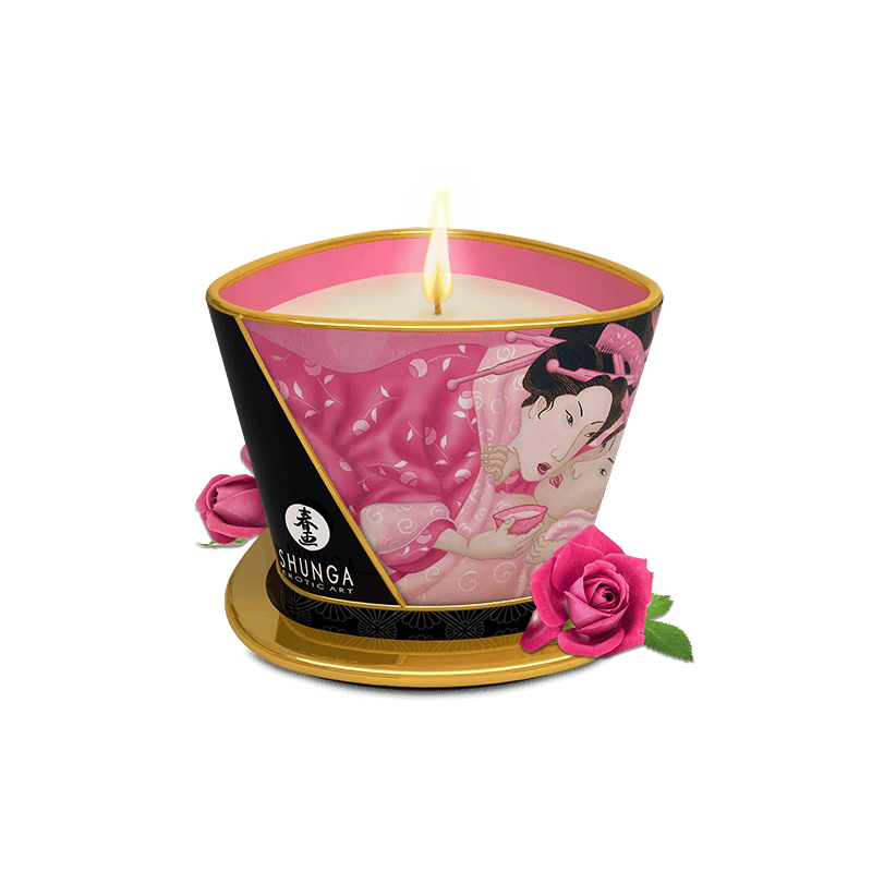 Bougie de massage lueur et caresses Aphrodisia Rose Shunga