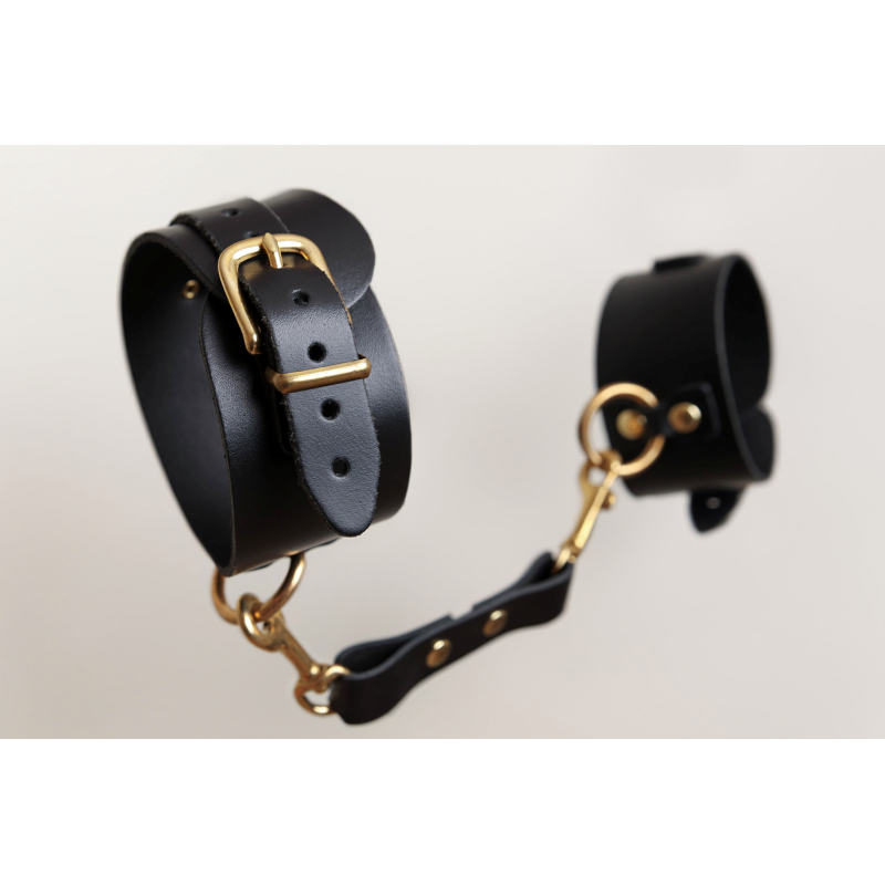 Menottes en cuir Collection Anneaux NOIR & GOLD The Sinners