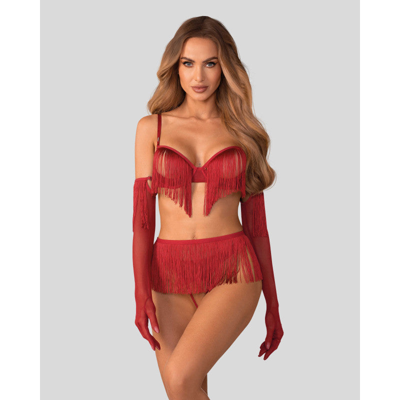 Ensemble lingerie ouvert rouge 4 pièces Rossay Obsessive