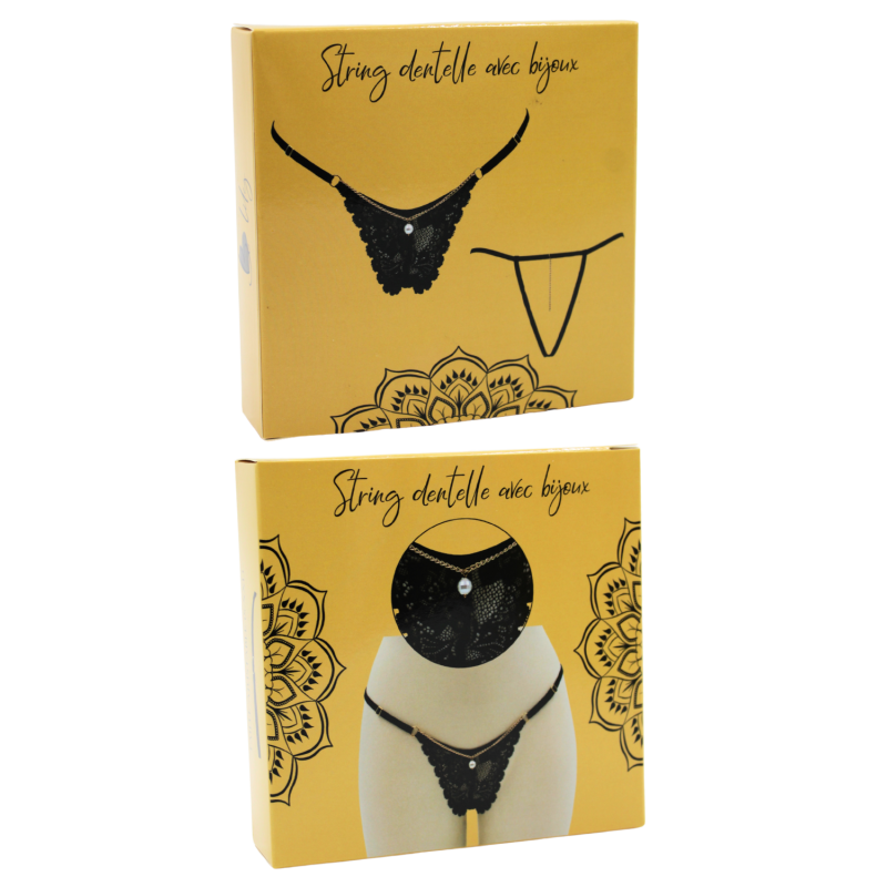 String noir en dentelle avec bijou et chaîne dorée – Be Lily Panties – vue 9