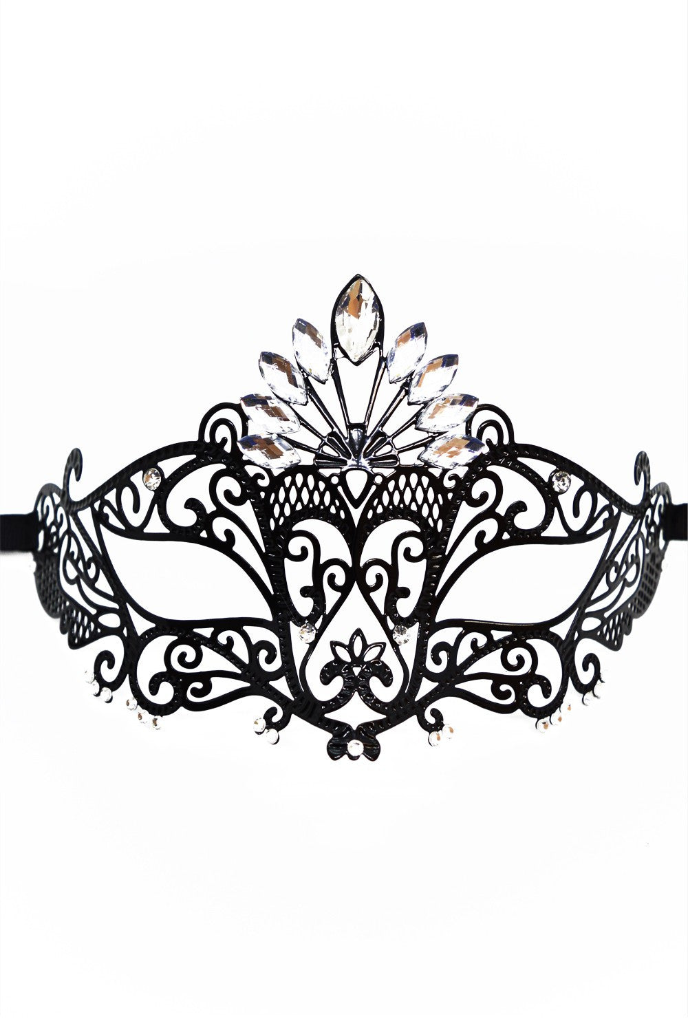 Masque vénitien Gemma rigide noir avec strass – Be Lily Accessories – vue 2