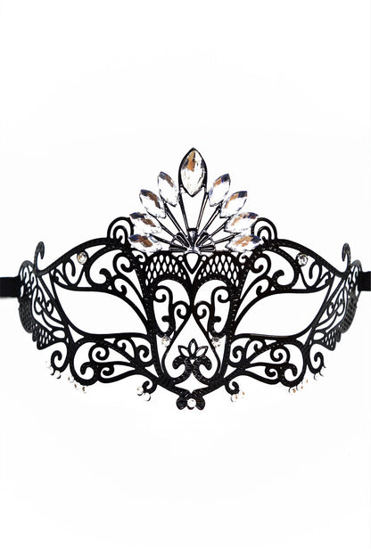 Masque vénitien Gemma rigide noir avec strass – Be Lily Accessories – vue 2