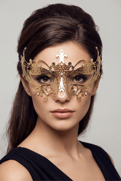 Masque vénitien Lucia rigide doré avec strass – Be Lily Accessories – vue 1