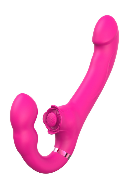 Vibromasseur ROSEA Strap-on Triple Action Télécommandé – Coeur Ardent – vue 1