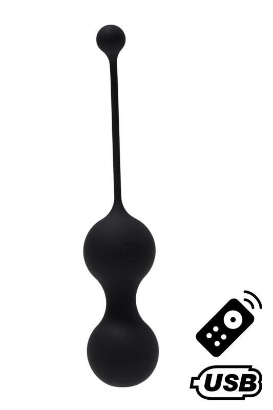 MINA Noir, Boules de Geisha en silicone médical USB avec télécommande – Coeur Ardent – vue 1
