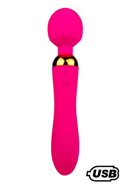 SHAKE Rose, Vibromasseur Wand USB en silicone médical avec 2 puissants moteurs indépendants – Coeur Ardent – vue 1