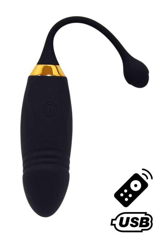 HAPPY, Un Œuf vibrant long USB avec télécommande, dans un silicone médical doux et lisse – Coeur Ardent – vue 1