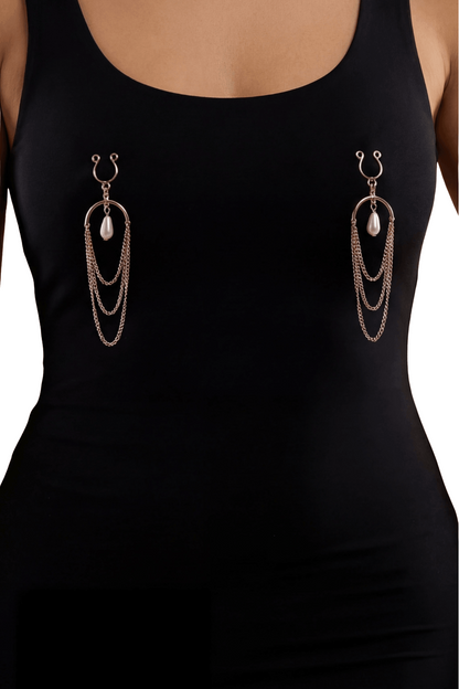 Bijoux de seins avec 3 chaînettes doré rose et une perle – Be Lily Accessories – vue 1