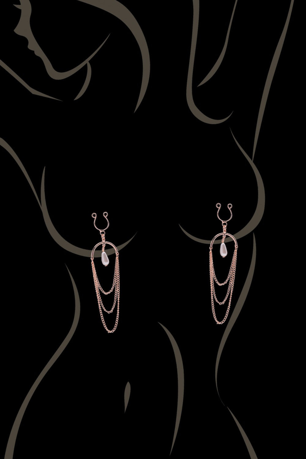 Bijoux de seins avec 3 chaînettes doré rose et une perle – Be Lily Accessories – vue 2