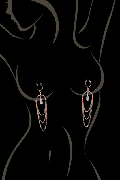 Bijoux de seins avec 3 chaînettes doré rose et une perle – Be Lily Accessories – vue 2