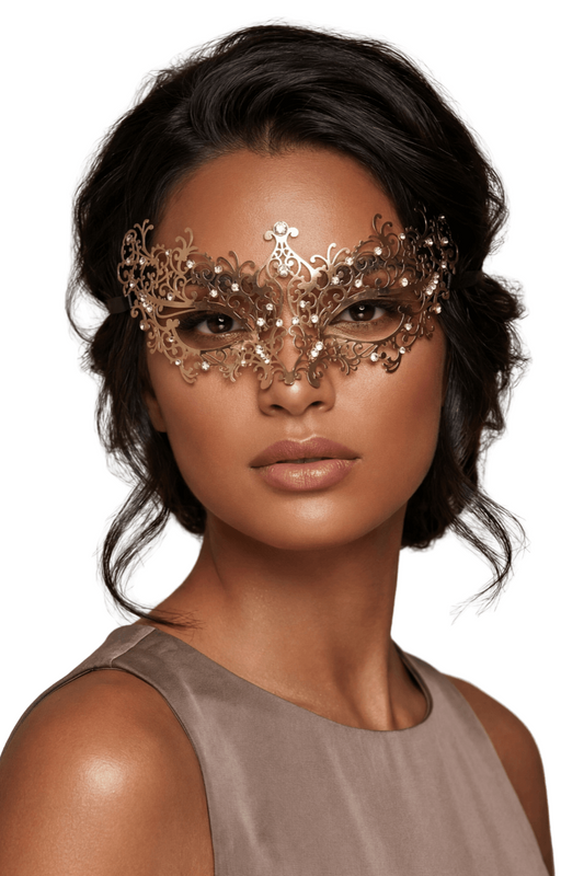 Masque vénitien Chiara rigide doré avec strass – Be Lily Accessories – vue 1
