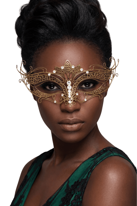 Masque vénitien Asia rigide doré avec strass – Be Lily Accessories – vue 1