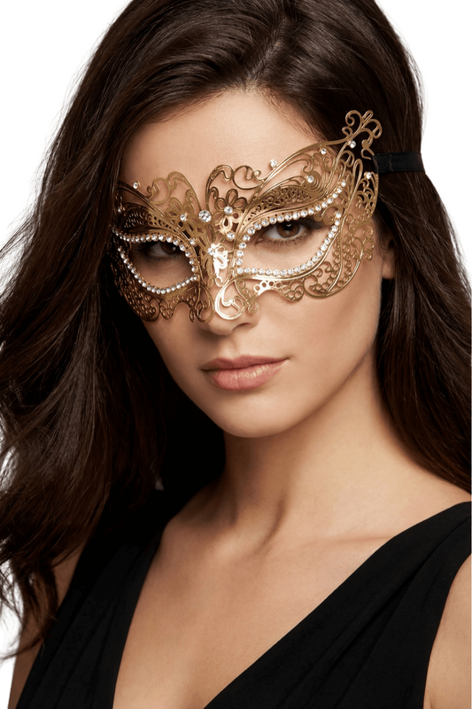 Masque vénitien Alba rigide doré avec strass – Be Lily Accessories – vue 1