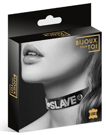 Collier en cuir noir SM avec Slave en strass