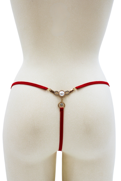 String rouge avec bijou perle strass dorés – Be Lily Panties – vue 2