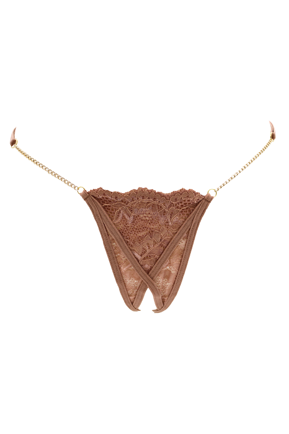 String en dentelle taupe ouvert avec chaînes dorées – Be Lily Panties – vue 3