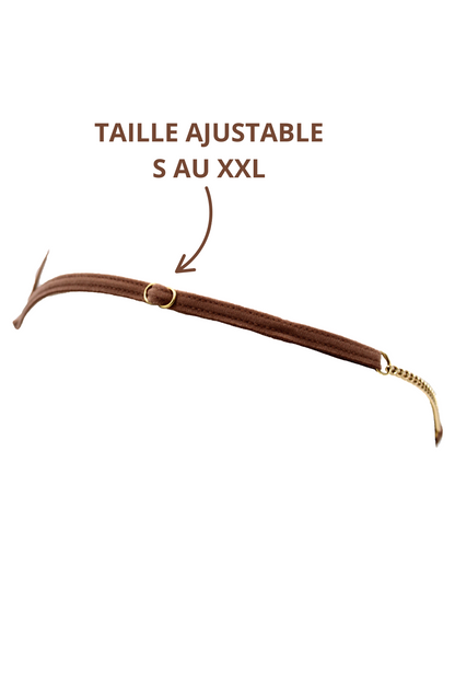 String en dentelle taupe ouvert avec chaînes dorées – Be Lily Panties – vue 6