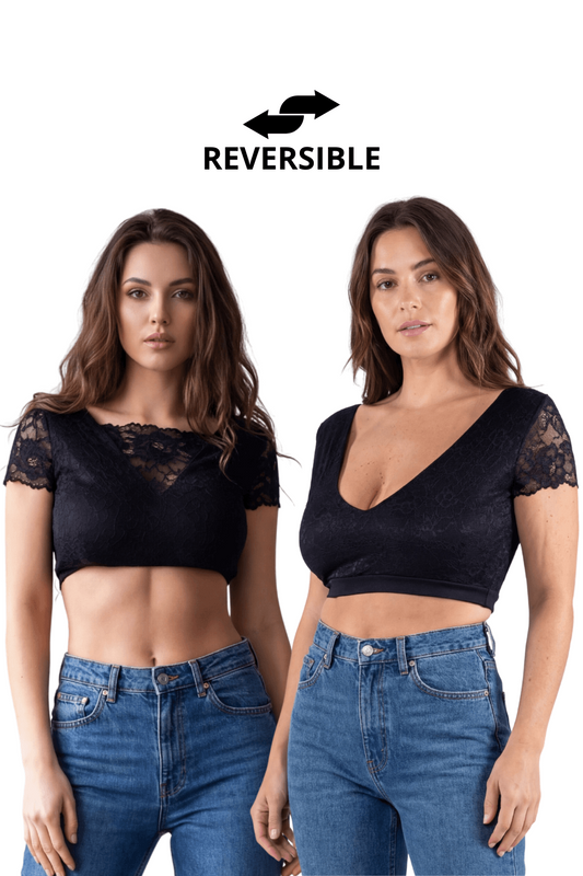 Top court noir bi matière réversible – Be lily Mode – vue 1