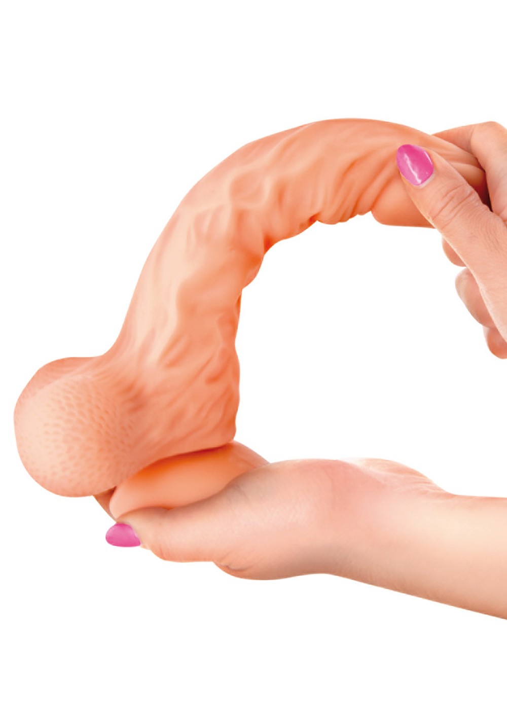 Gode réaliste veiné ventouse va-et-vient prépuce testicules billes mouvantes 18.5cm