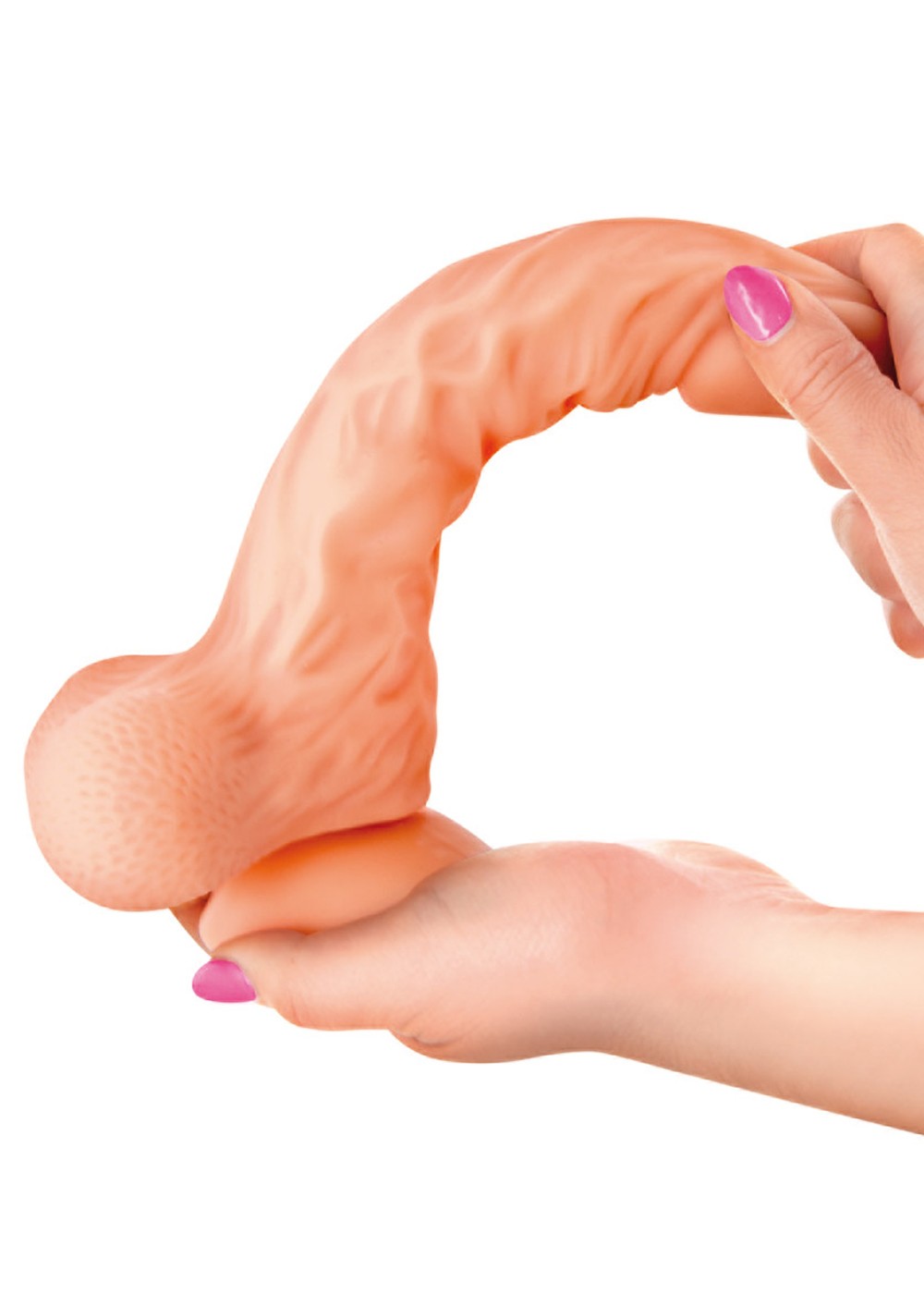 Gode réaliste veiné ventouse va-et-vient prépuce testicules billes mouvantes 20 cm