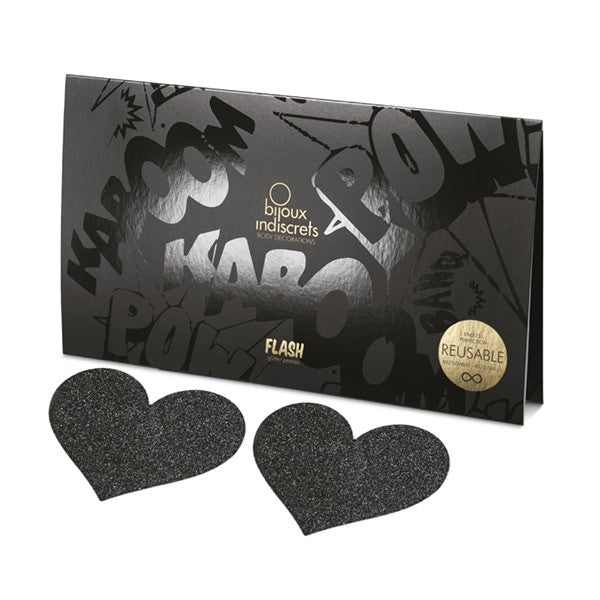 Flash – Cache-tétons Coeur – Noir – Bijoux Indiscrets – vue 3