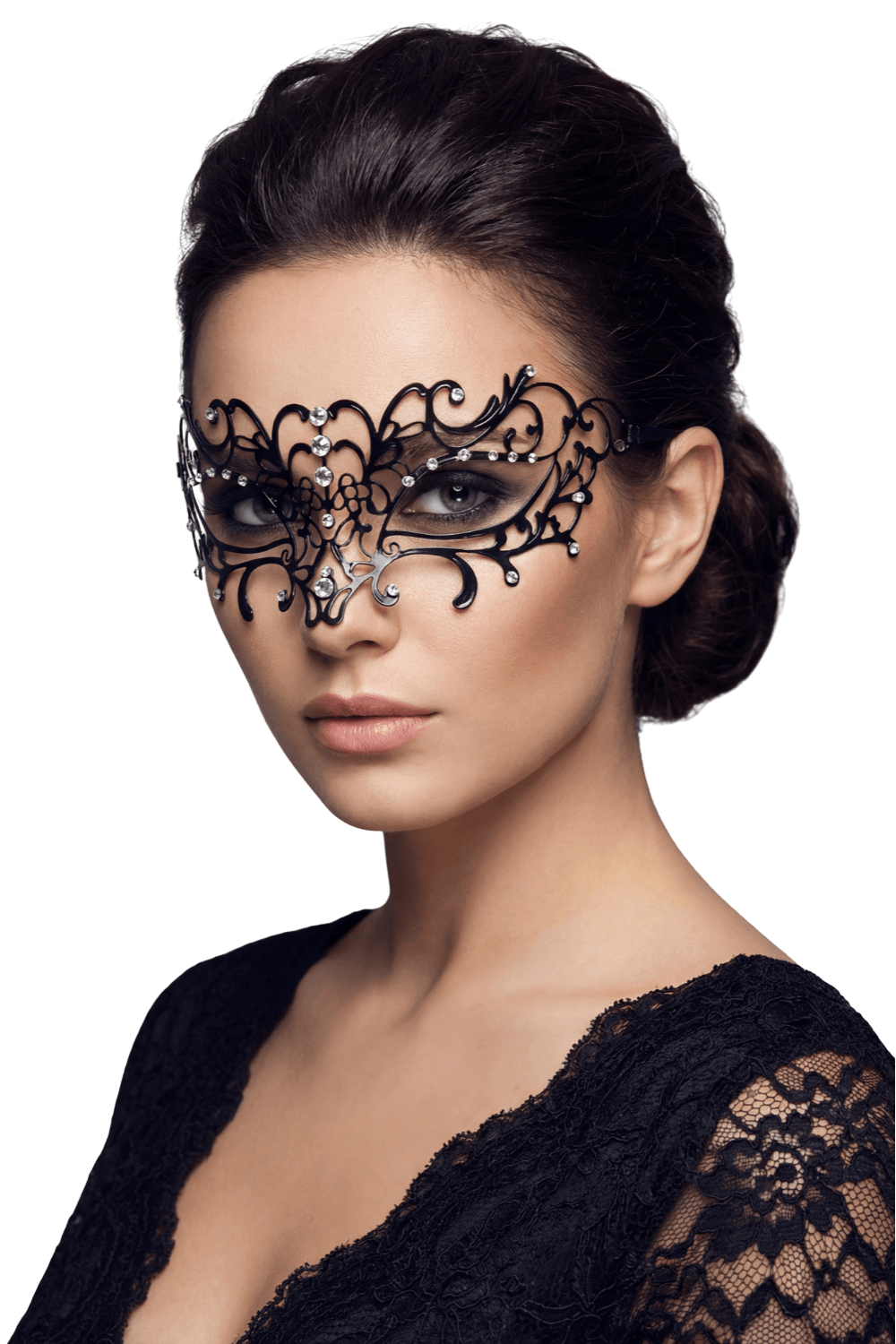 Masque vénitien Elena rigide noir avec strass – Be Lily Accessories – vue 1