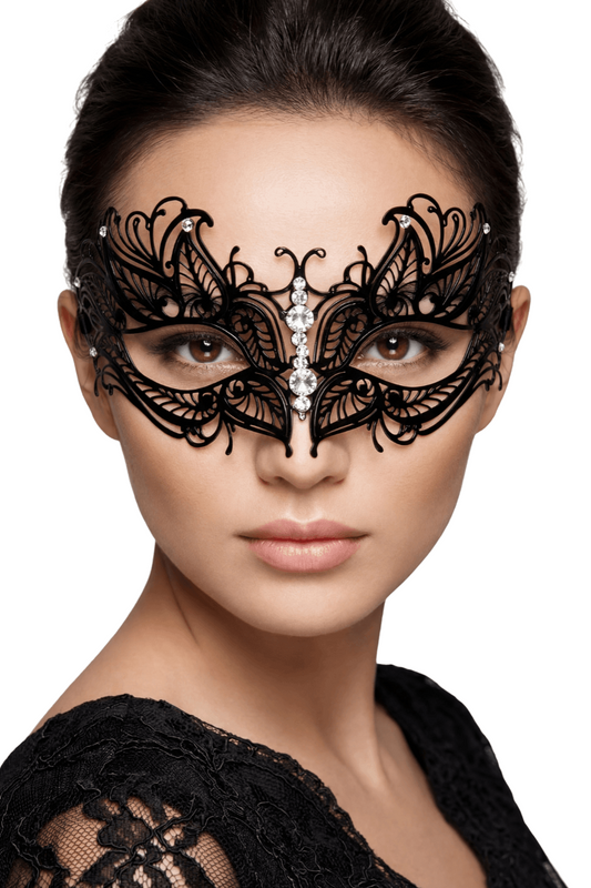 Masque vénitien Greta rigide noir avec strass – Be Lily Accessories – vue 1
