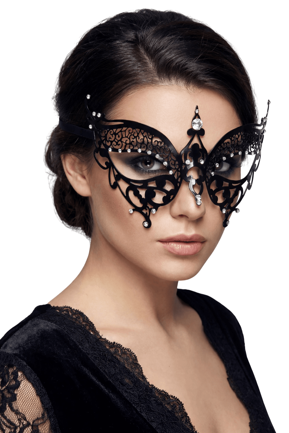 Masque vénitien Alida noir avec strass – Be Lily Accessories – vue 1