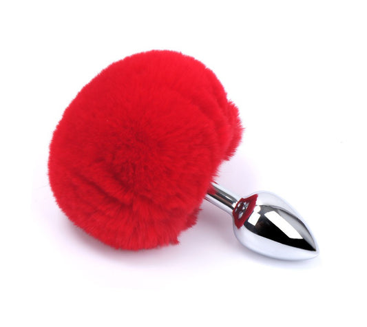 Plug anal aluminium avec pompon rouge Taille S – Dreamy Fetish – vue 1