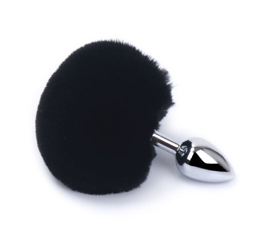 Plug anal aluminium avec pompon noir Taille S – Dreamy Fetish – vue 1