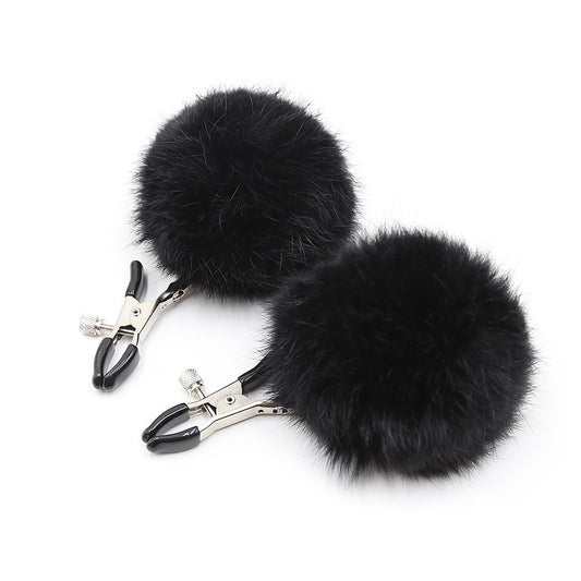 Pinces à seins avec pompoms noires – Dreamy Fetish – vue 1