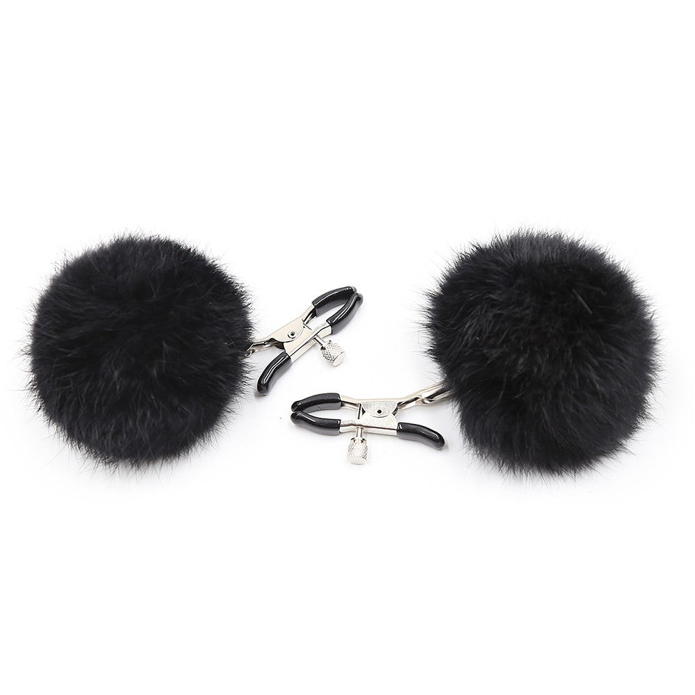Pinces à seins avec pompoms noires – Dreamy Fetish – vue 2