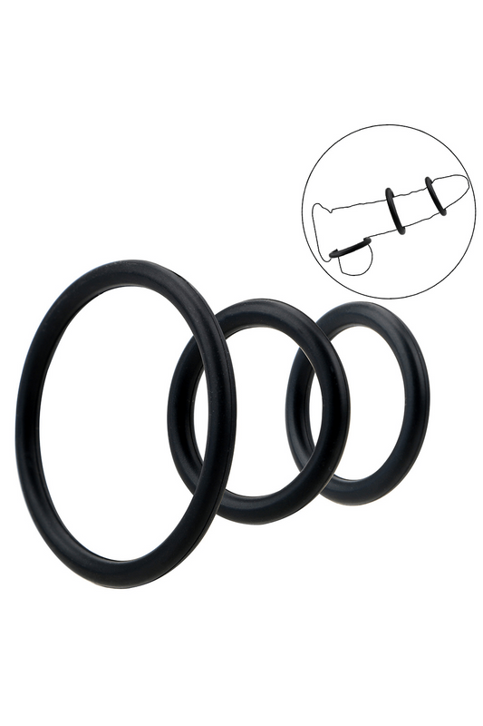 Trio d'Anneaux Péniens Silicone Noir Pocket Pleasure 1 dosette de lubrifiant – Pocket Pleasure – vue 1