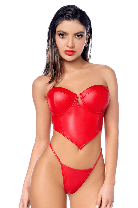 Ensemble 2 pièces en similicuir rouge lisse – Mapalé – vue 1
