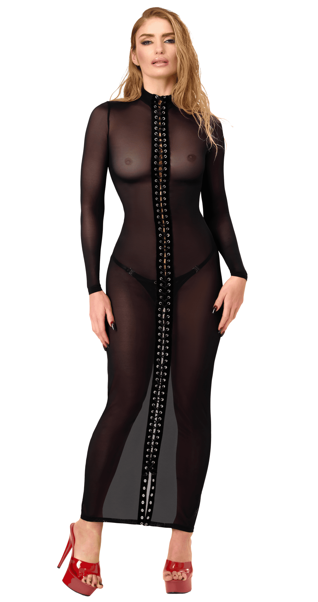 F410 Do Not Disturb robe longue à laçage – Noir Handmade