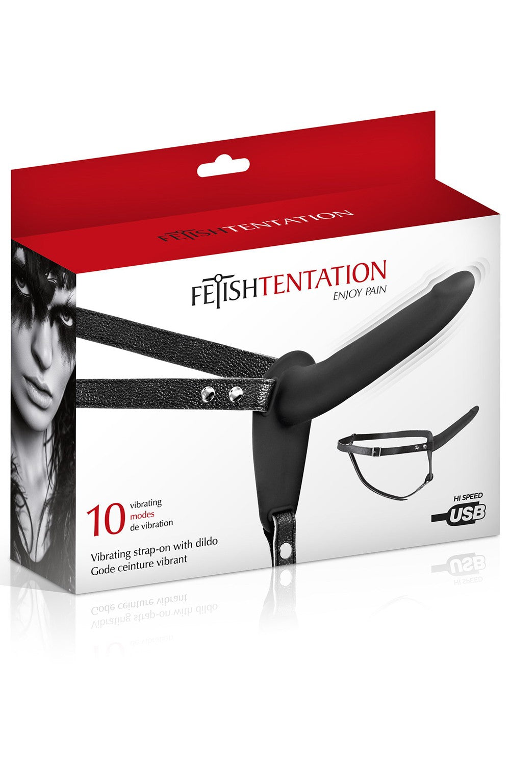 Gode ceinture vibrant noir USB
