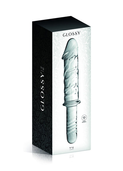 Gode en verre réaliste transparent avec poignée n°12 Glossy