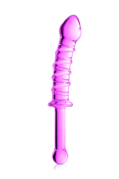 Gode en verre rose avec stries et poignée n°16 Glossy