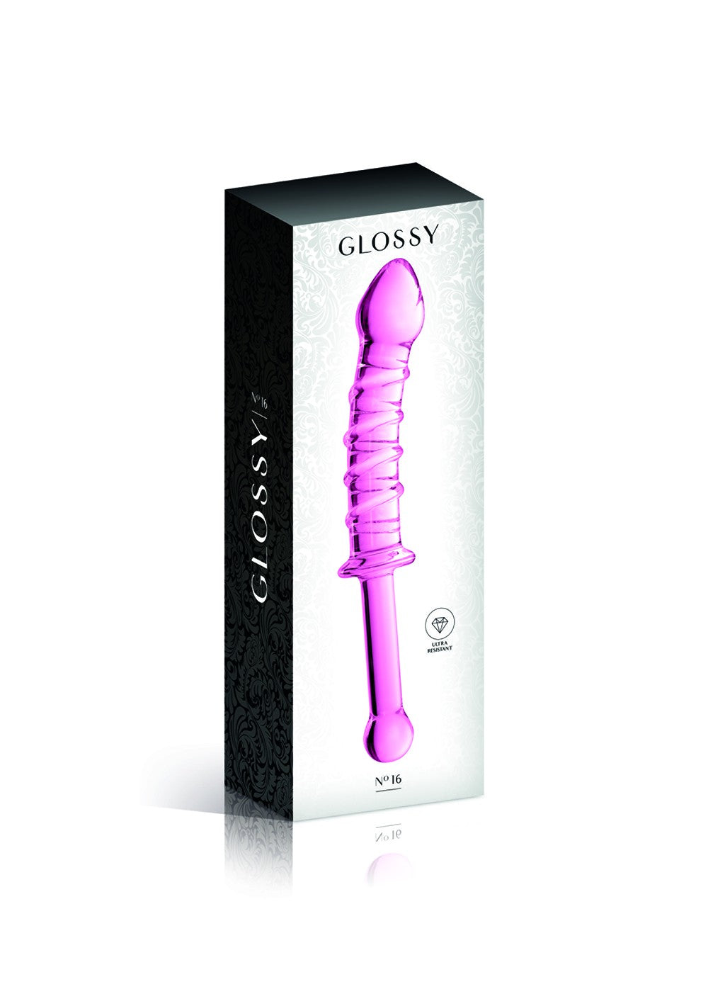 Gode en verre rose avec stries et poignée n°16 Glossy