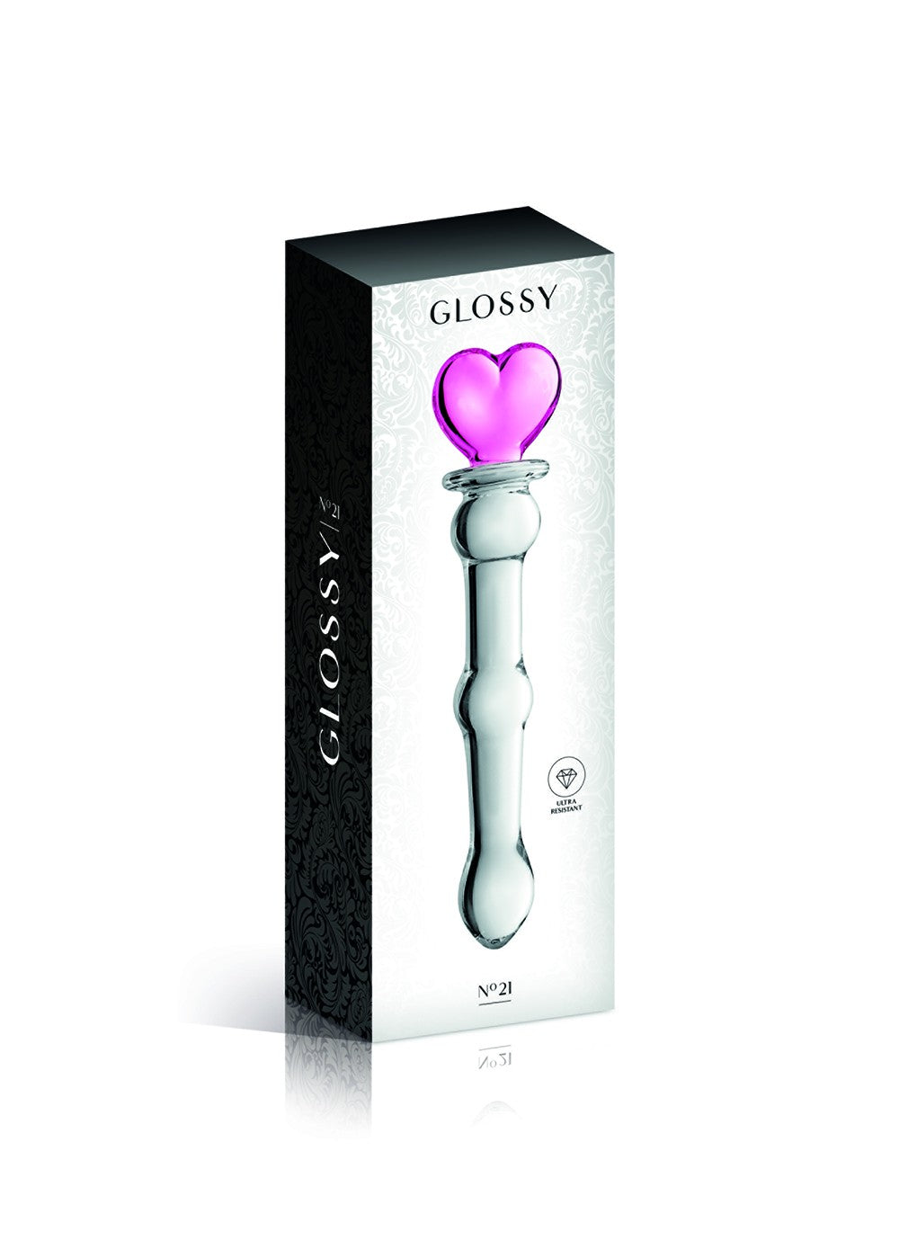 Gode en verre bicolor avec boules et coeur n°21 Glossy